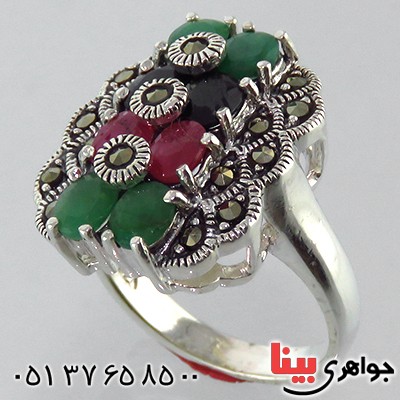 انگشتر چند جواهر یاقوت و زمرد درجه یک درشت فاخر _کد:13340