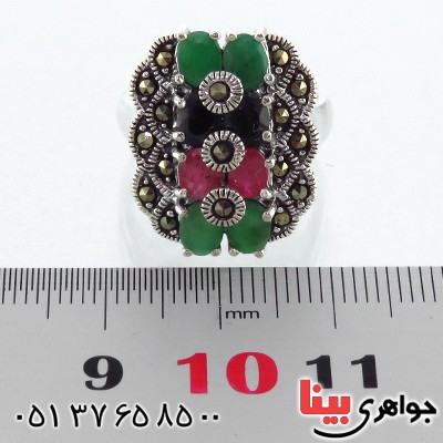انگشتر چند جواهر یاقوت و زمرد درجه یک درشت فاخر _کد:13340