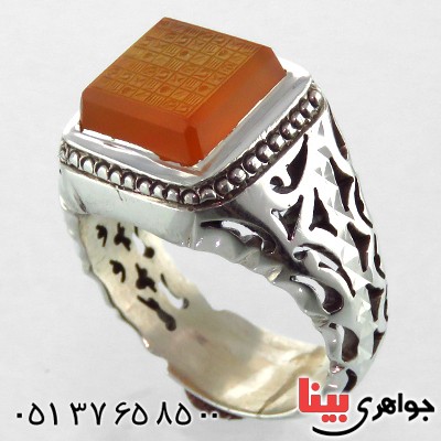 انگشتر عقیق یمنی هفت شرف مردانه حکاکی ضابطی (اصل) _کد:1831