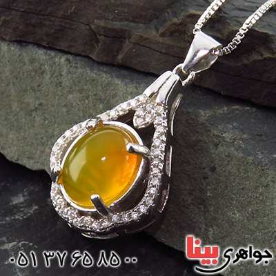 گردنبند عقیق شرف الشمس زنانه رودیوم مدل دیبا _کد:13350