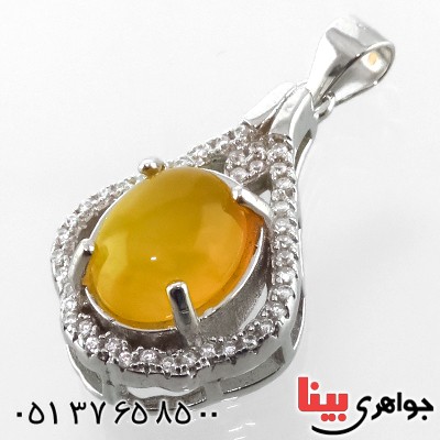 گردنبند عقیق شرف الشمس زنانه رودیوم مدل دیبا _کد:13350