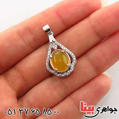 گردنبند عقیق شرف الشمس زنانه رودیوم مدل دیبا _کد:13350