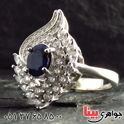 انگشتر یاقوت کبود زنانه رودیوم مدل شراره _کد:13352