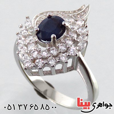انگشتر یاقوت کبود زنانه رودیوم مدل شراره _کد:13352