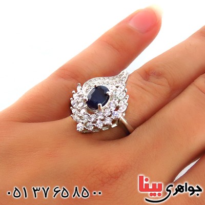 انگشتر یاقوت کبود زنانه رودیوم مدل شراره _کد:13352