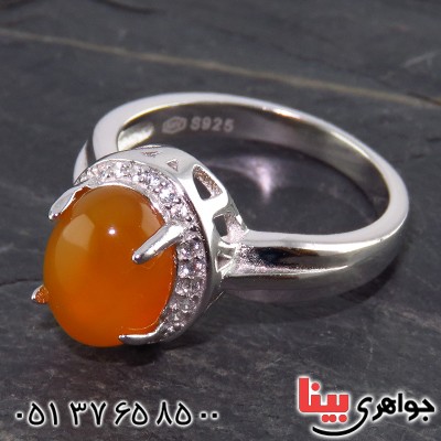 انگشتر عقیق شرف الشمس زنانه رودیوم مدل آوا _کد:13357