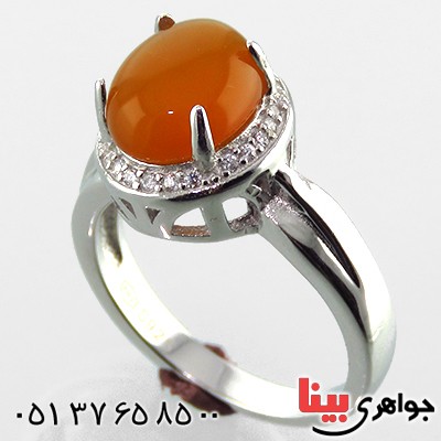 انگشتر عقیق شرف الشمس زنانه رودیوم مدل آوا _کد:13357