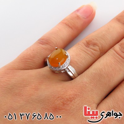 انگشتر عقیق شرف الشمس زنانه رودیوم مدل آوا _کد:13357