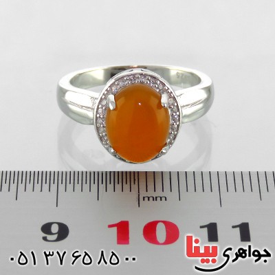 انگشتر عقیق شرف الشمس زنانه رودیوم مدل آوا _کد:13357