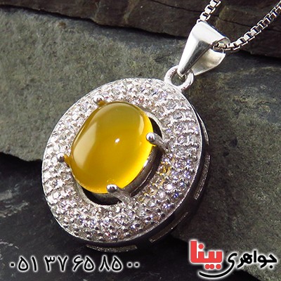 گردنبند عقیق شرف الشمس زنانه رودیوم مدل زیبا _کد:13359