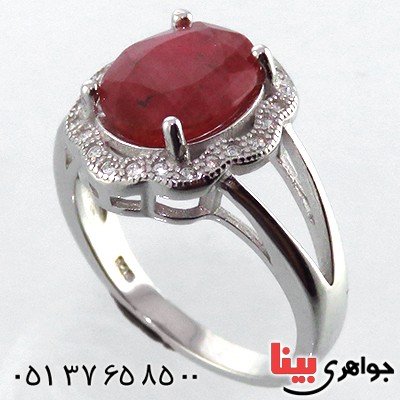 انگشتر یاقوت سرخ زنانه رودیوم مدل فلاور _کد:13364