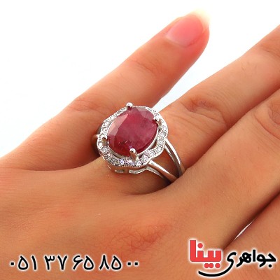 انگشتر یاقوت سرخ زنانه رودیوم مدل فلاور _کد:13364