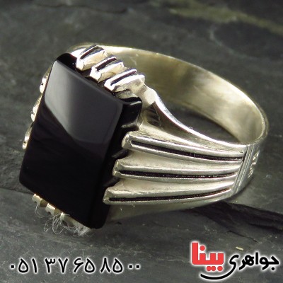 انگشتر عقیق سیاه (اونیکس) مردانه چند چنگ _کد:13367