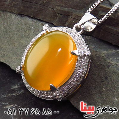 گردنبند عقیق شرف الشمس زنانه درشت رودیوم مدل سیتا _کد:13373