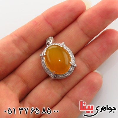 گردنبند عقیق شرف الشمس زنانه درشت رودیوم مدل سیتا _کد:13373