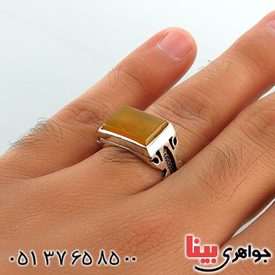 انگشتر عقیق شرف الشمس مردانه طرح علی قرینه _کد:13381