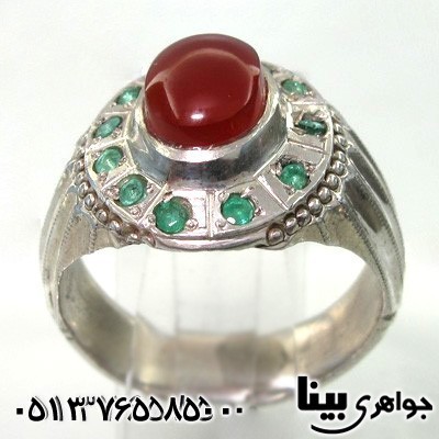 انگشتر چند جواهر عقیق یمن و 12 زمرد