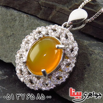 گردنبند عقیق شرف الشمس زنانه رودیوم مدل فرانک _کد:13385