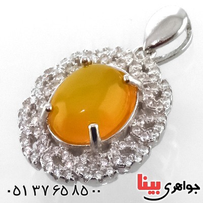 گردنبند عقیق شرف الشمس زنانه رودیوم مدل فرانک _کد:13385