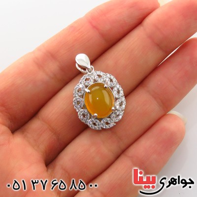گردنبند عقیق شرف الشمس زنانه رودیوم مدل فرانک _کد:13385