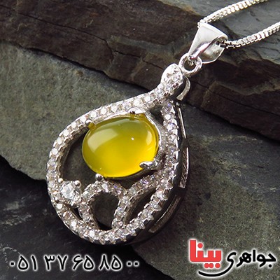 گردنبند عقیق شرف الشمس زنانه رودیوم مدل سارا _کد:13391
