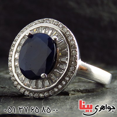 انگشتر یاقوت کبود زنانه رودیوم مدل گلگون _کد:13395
