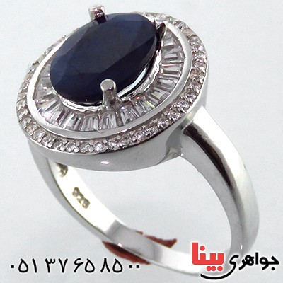 انگشتر یاقوت کبود زنانه رودیوم مدل گلگون _کد:13395