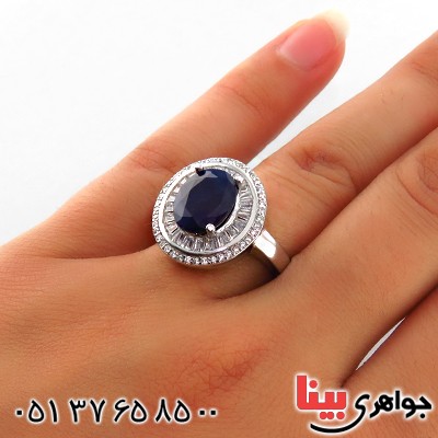 انگشتر یاقوت کبود زنانه رودیوم مدل گلگون _کد:13395
