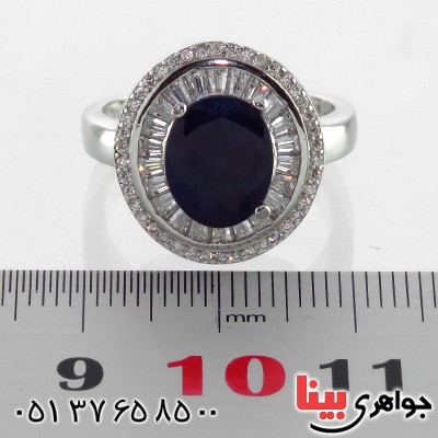 انگشتر یاقوت کبود زنانه رودیوم مدل گلگون _کد:13395