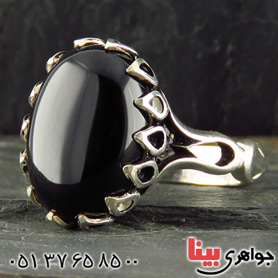 انگشتر عقیق سیاه (اونیکس) مردانه دور اشک _کد:13403
