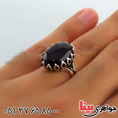 انگشتر عقیق سیاه (اونیکس) مردانه دور اشک _کد:13403