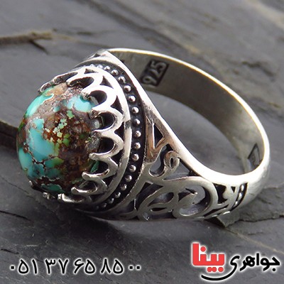 انگشتر فیروزه نیشابوری شجری مردانه اسلیمی _کد:13405