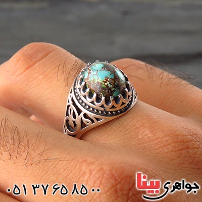 انگشتر فیروزه نیشابوری شجری مردانه اسلیمی _کد:13405