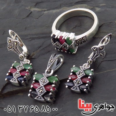 سرویس چند جواهر یاقوت و زمرد زنانه سنگین درجه یک _کد:13411