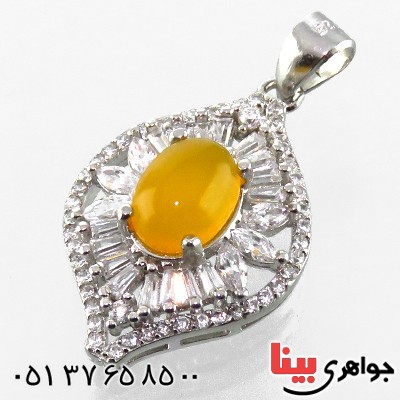 گردنبند عقیق شرف الشمس زنانه رودیوم مدل آوا _کد:13414