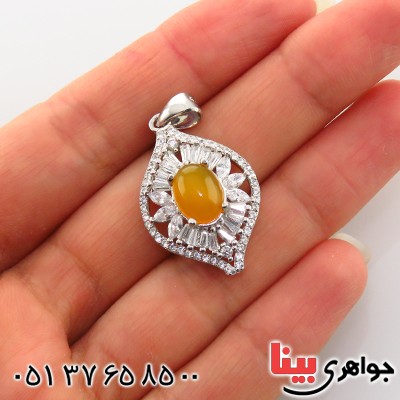 گردنبند عقیق شرف الشمس زنانه رودیوم مدل آوا _کد:13414