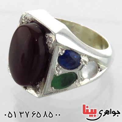 انگشتر عقیق یمنی کبدی مردانه درشت 7 جواهر فاخر _کد:1842