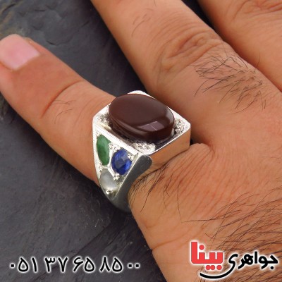 انگشتر عقیق یمنی کبدی مردانه درشت 7 جواهر فاخر _کد:1842