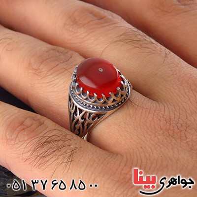 انگشتر عقیق یمنی مردانه تک خال یا علی قرینه _کد:13424