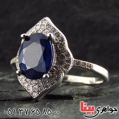 انگشتر یاقوت کبود زنانه رودیوم مدل دیانا _کد:13429