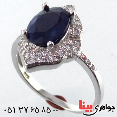 انگشتر یاقوت کبود زنانه رودیوم مدل دیانا _کد:13429