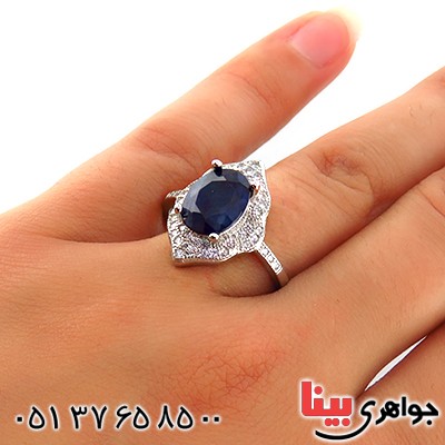 انگشتر یاقوت کبود زنانه رودیوم مدل دیانا _کد:13429