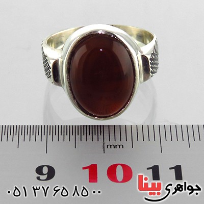 انگشتر عقیق قرمز خراسانی مردانه با حرز امام جواد و تربت کربلا_کد:13430