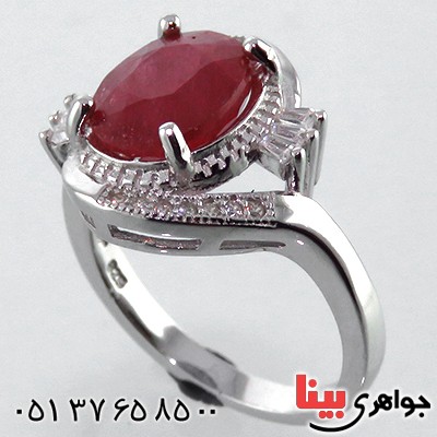 انگشتر یاقوت سرخ زلال زنانه رودیوم مدل صبا _کد:13439