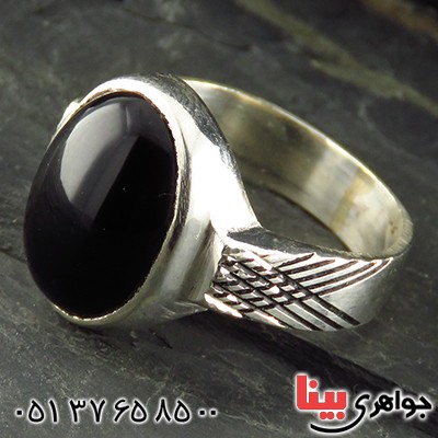 انگشتر عقیق سیاه (اونیکس) مردانه با حرز امام جواد و تربت کربلا _کد:13441