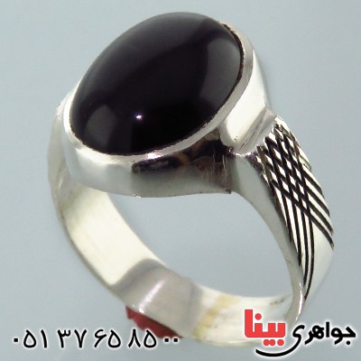 انگشتر عقیق سیاه (اونیکس) مردانه با حرز امام جواد و تربت کربلا _کد:13441