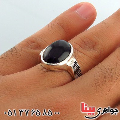 انگشتر عقیق سیاه (اونیکس) مردانه با حرز امام جواد و تربت کربلا _کد:13441