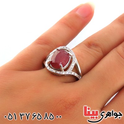 انگشتر یاقوت سرخ زنانه رودیوم مدل رخشان _کد:13454