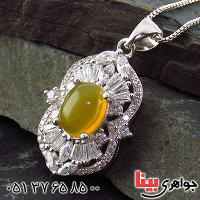 گردنبند عقیق شرف الشمس زنانه رودیوم مدل نیوشا _کد:13459