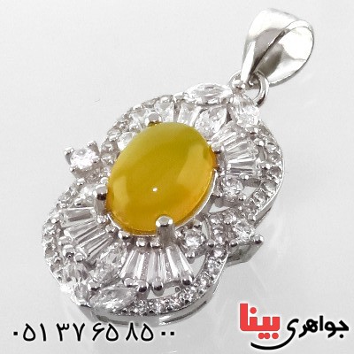 گردنبند عقیق شرف الشمس زنانه رودیوم مدل نیوشا _کد:13459